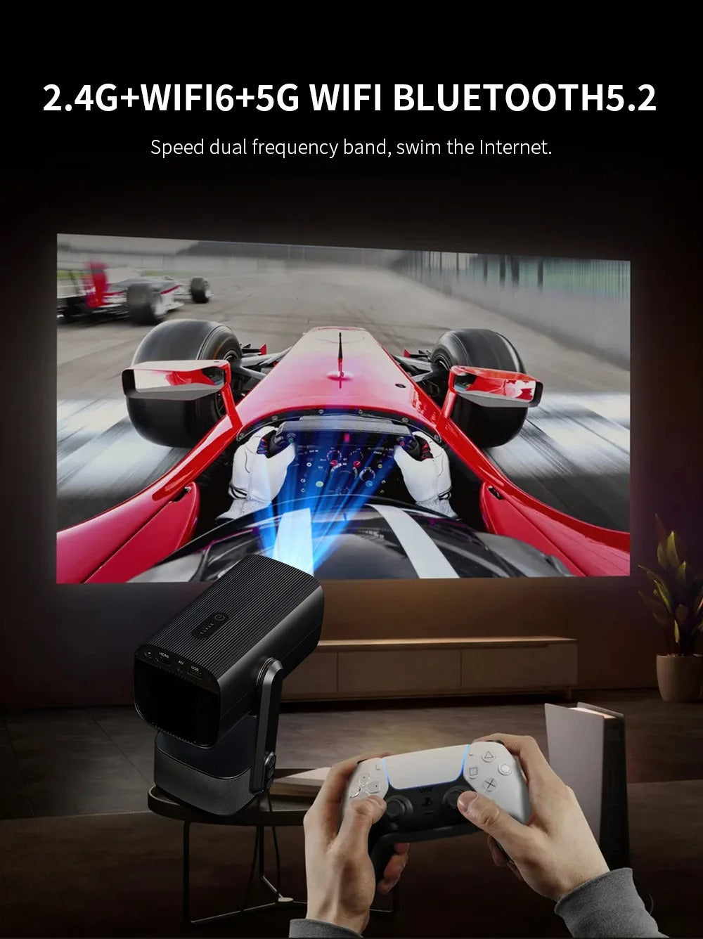 Mandy Rechargeable Mini Projector connected to PS5