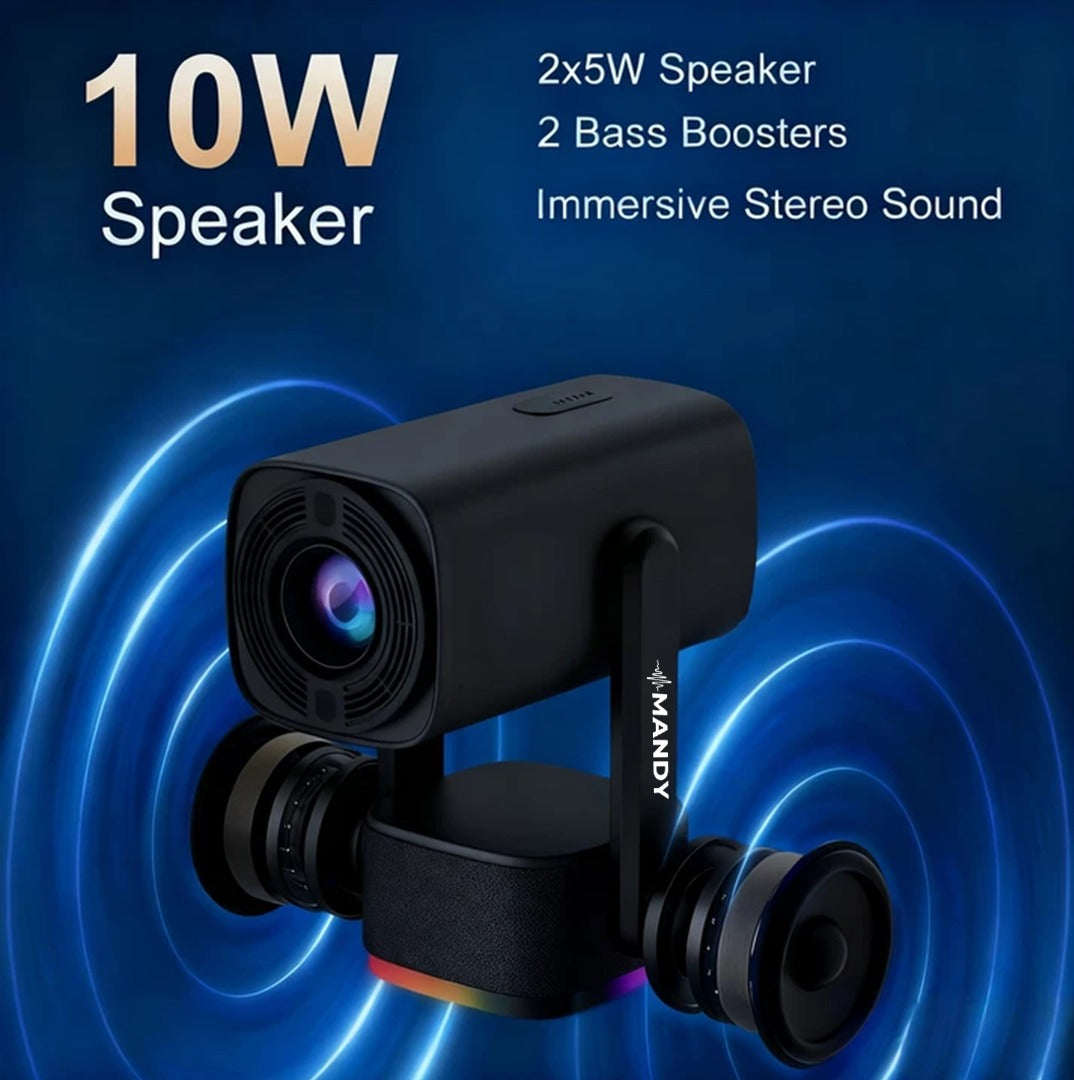 Mandy Rechargeable Projector showing it 10w speaker